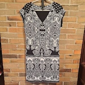 INC International Concepts Size XL Black and White Paisley Mini Dress
